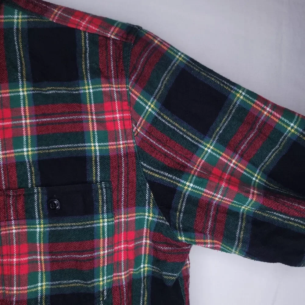 J Crew Flannel Shirt Mens Medium Plaid Red, Green Mid Weight Double Brushed